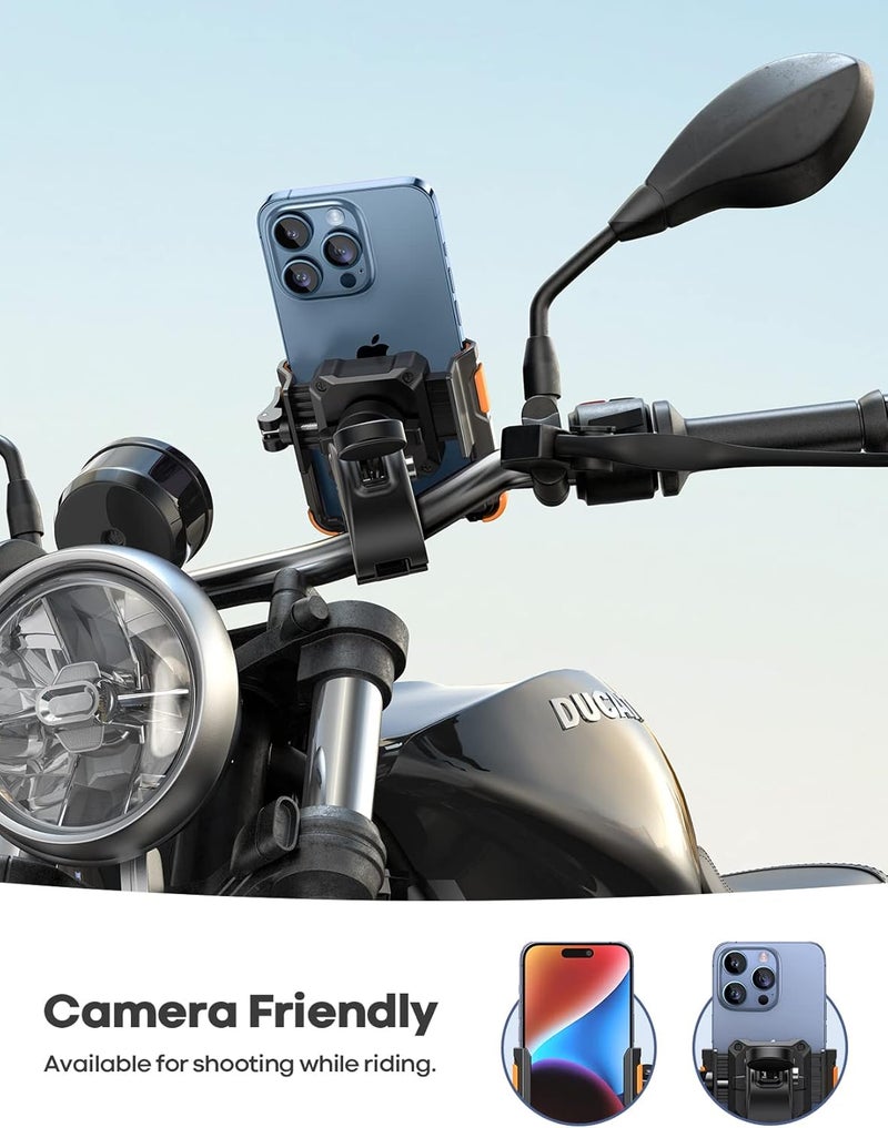 Lamicall Motorcycle Phone Mount Holder - [Camera Friendly] [1s Lock] Bike Phone Holder Handlebar Clamp, Bicycle Scooter Phone Clip, for iPhone Air, 17, 16, 15 Pro Max, Galaxy, 4.7-7" Phones, Orange - Image 2